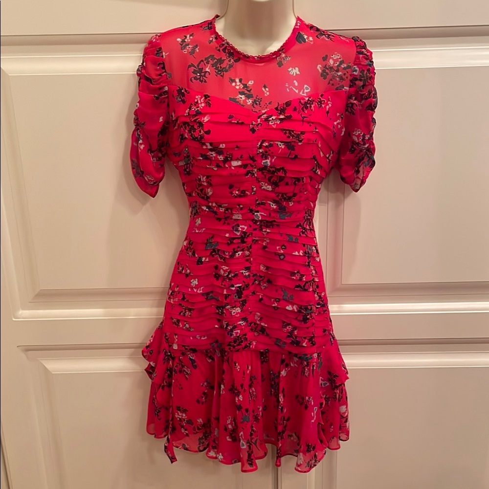 Tanya Taylor Carti red floral silk dress sz xs